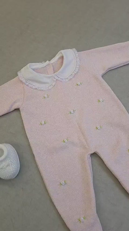 Macacão Bebê Menina Rosa Rococó Flores Buá