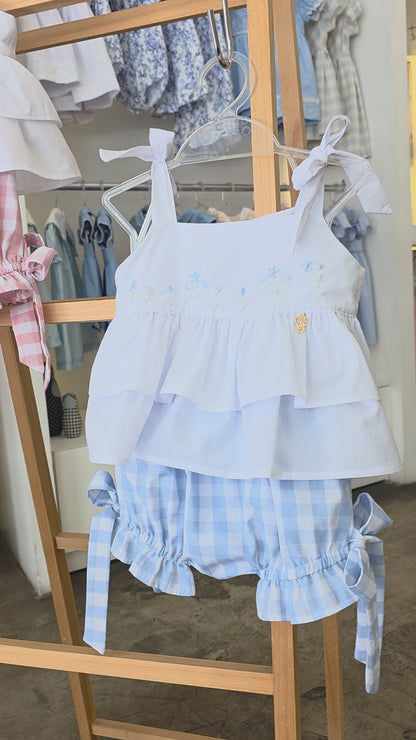 Conjunto Bebê Menina Short Xadrez Rosa Buá