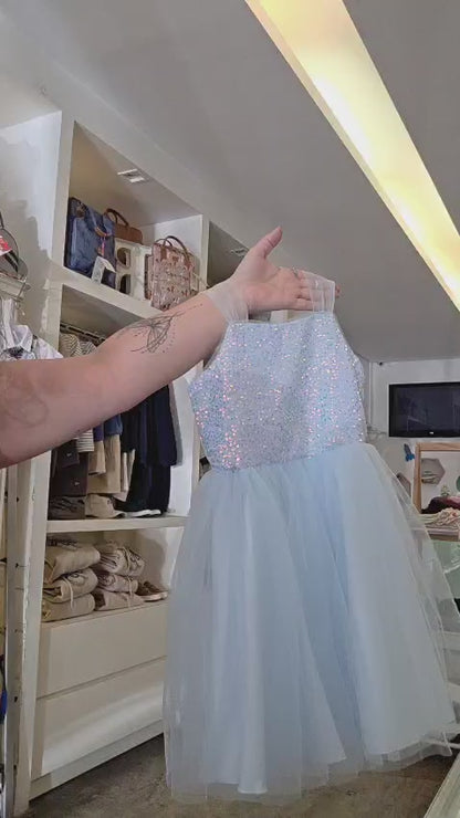Vestido Infantil Azul Paetê Petit Cherie