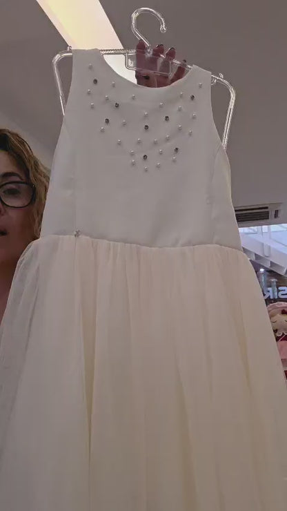 Vestido Infantil Creme Pérolas Petit Cherie