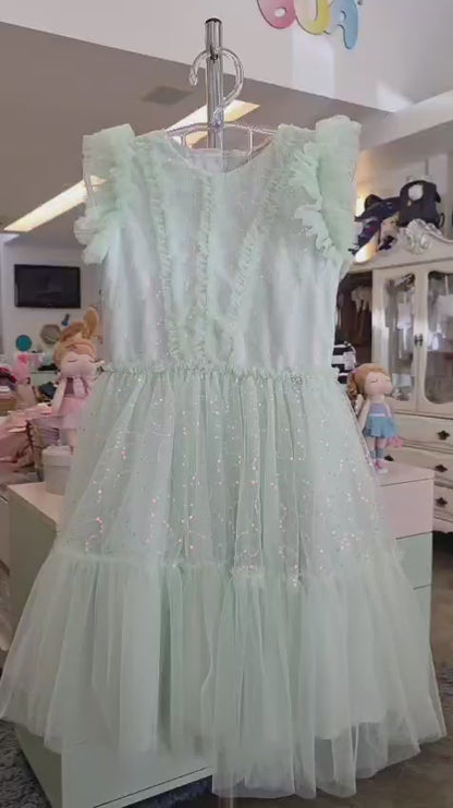 Vestido Infantil Verde Paetê Petit Cherie