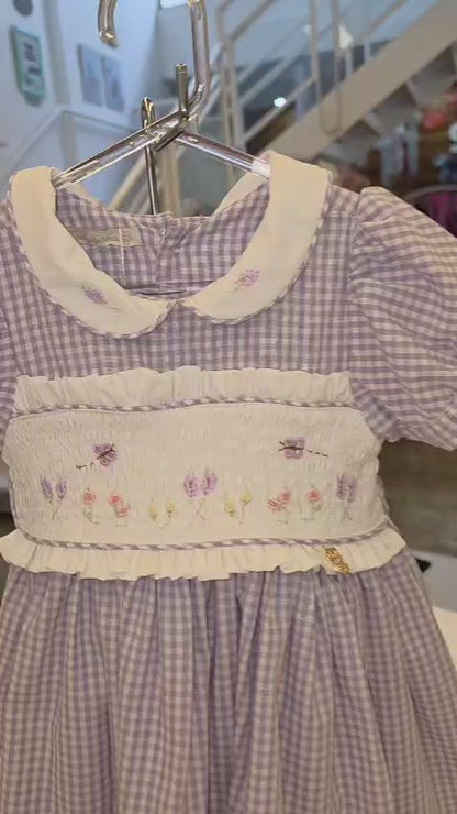 Vestido Infantil Xadrez Lilás Buá