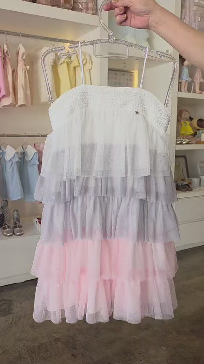 Vestido Infantil Tricolor Glitter Petit Cherie