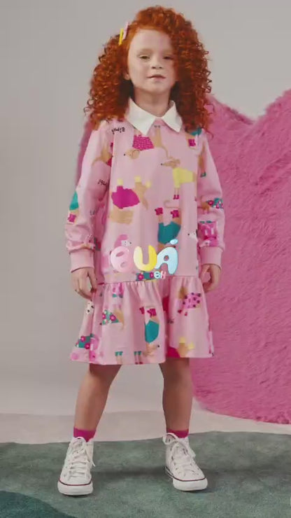 Vestido Infantil Rosa Cachorrinhos Bimbi