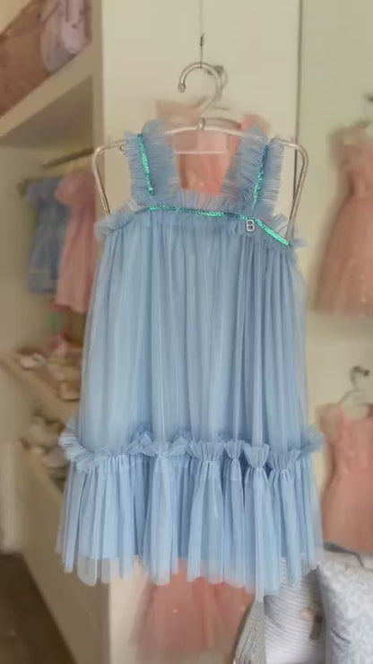 Vestido Infantil Azul Fluido Buá