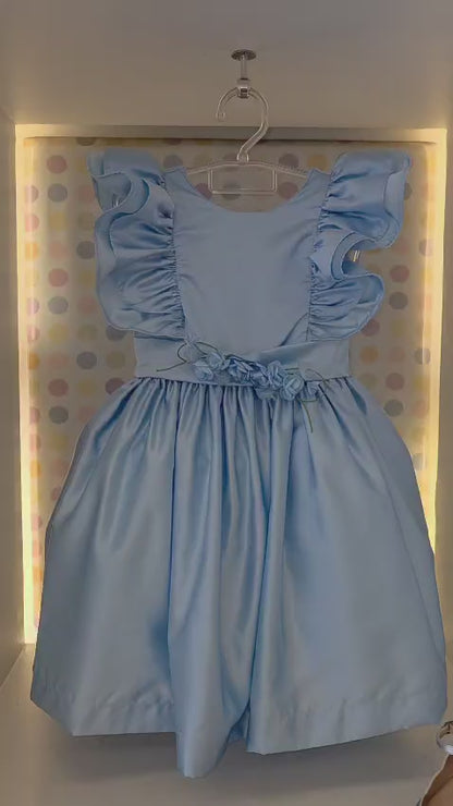 Vestido Infantil Azul Manga Babados Buá