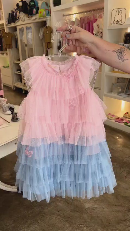 Vestido Infantil Azul Tule Babados Buá