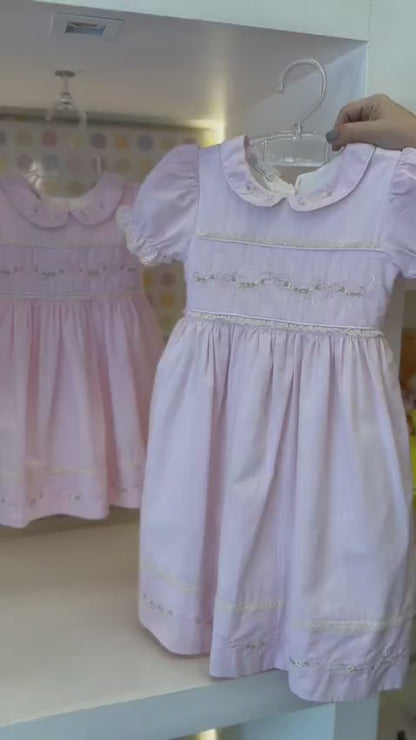 Vestido Infantil Rosa Clássico Bordado Buá