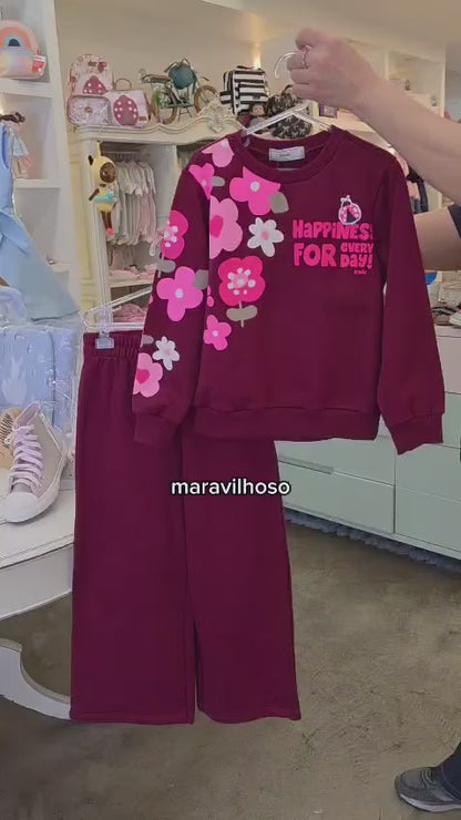 Conjunto Infantil Bordô Flores Buá