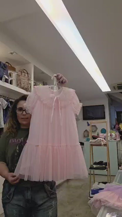 Vestido Infantil Tule Gola Bordada Buá