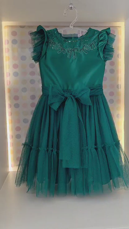 Vestido Infantil Verde Paetê Petit Cherie