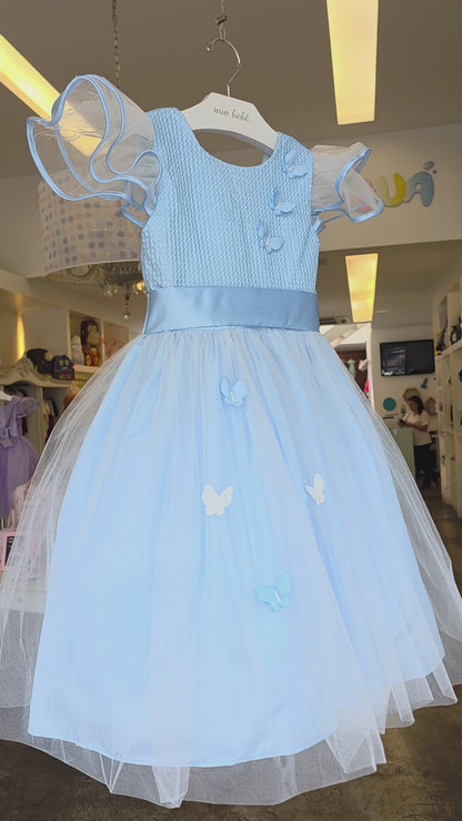 Vestido Infantil Azul Borboleta Buá