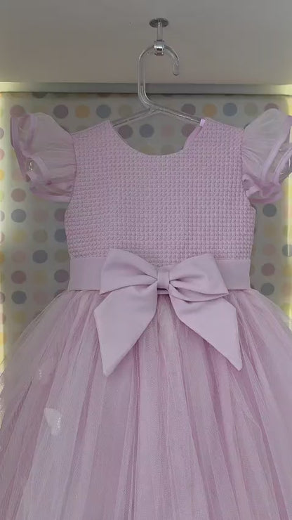 Vestido Infantil Rosa Corpo Bordado Buá