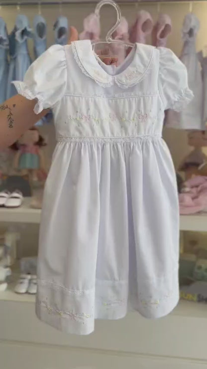 Vestido Infantil Branco Clássico Bordado Buá