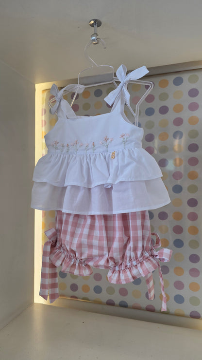Conjunto Bebê Menina Short Xadrez Rosa Buá
