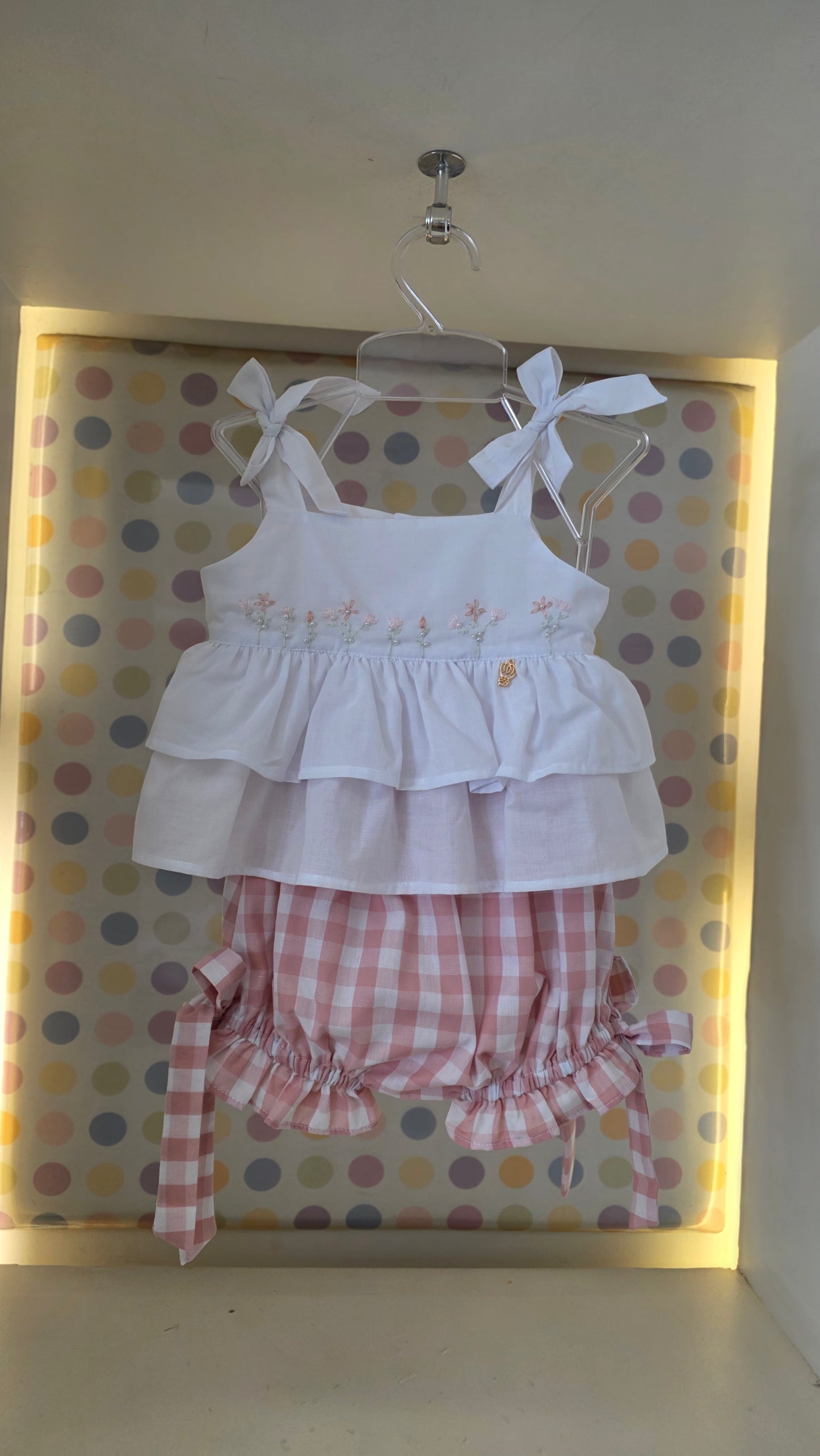 Conjunto Bebê Menina Short Xadrez Rosa Buá