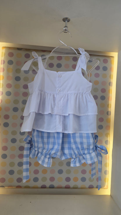 Conjunto Bebê Menina Short Xadrez Azul Buá