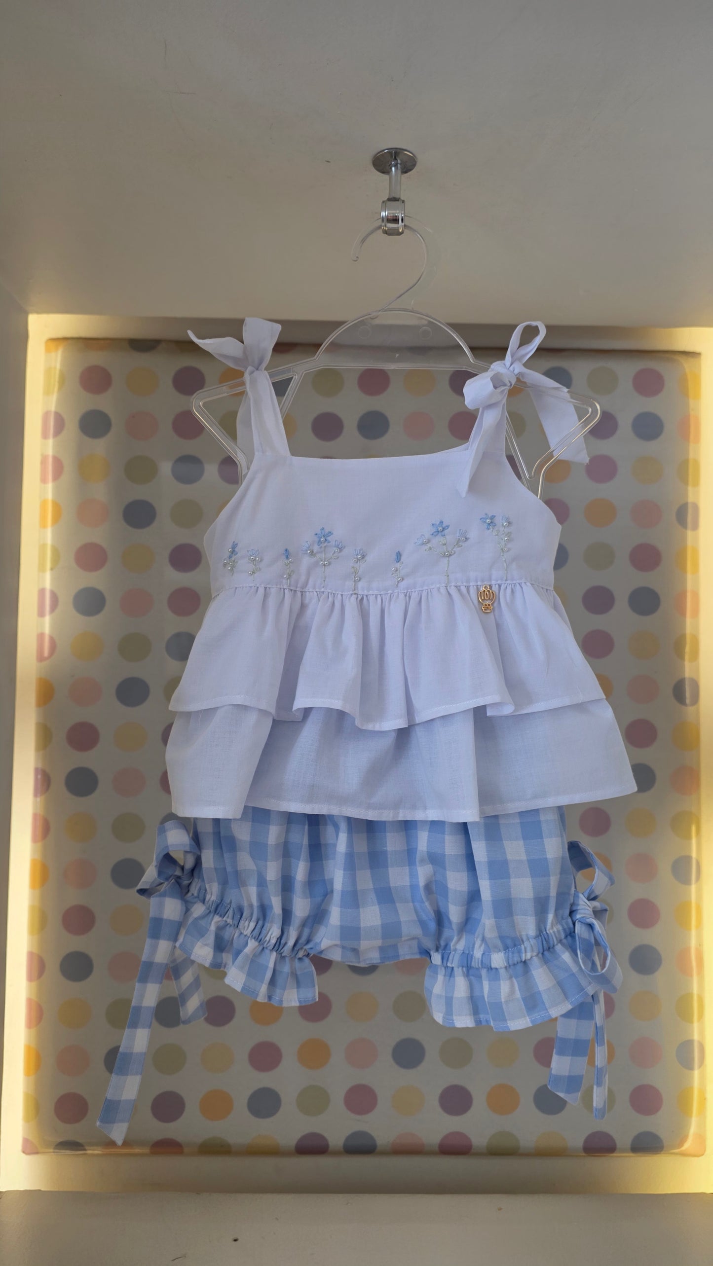 Conjunto Bebê Menina Short Xadrez Azul Buá