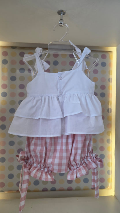 Conjunto Bebê Menina Short Xadrez Rosa Buá