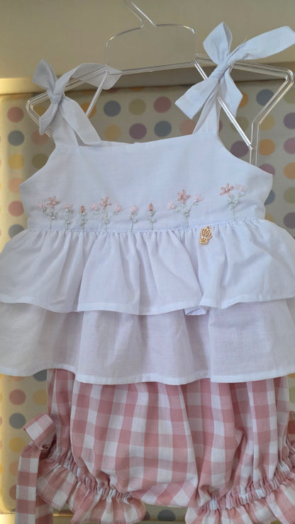 Conjunto Bebê Menina Short Xadrez Rosa Buá