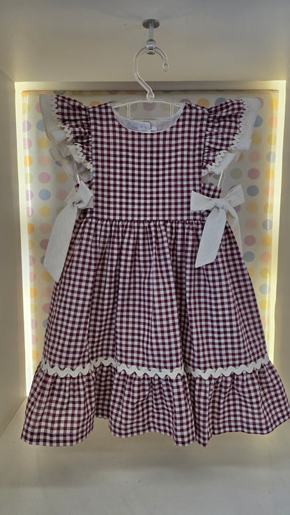 Vestido Infantil Xadrez Vinho Buá