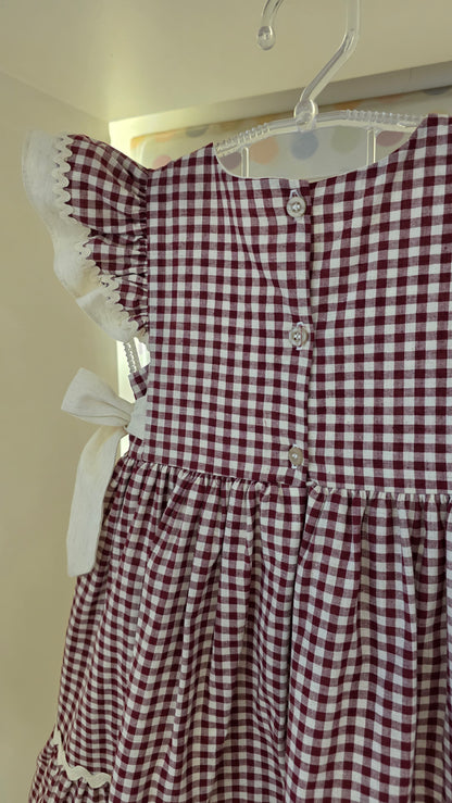 Vestido Infantil Xadrez Vinho Buá