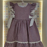 Vestido Infantil Xadrez Vinho Buá
