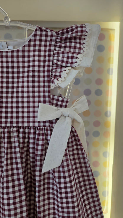Vestido Infantil Xadrez Vinho Buá