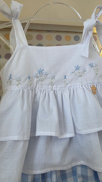Conjunto Bebê Menina Short Xadrez Azul Buá