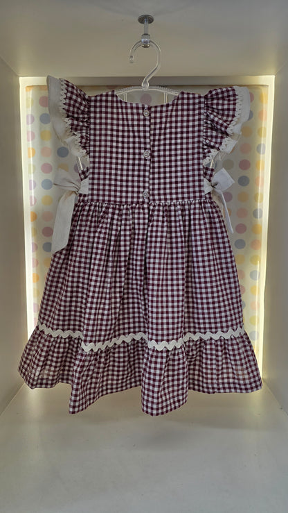 Vestido Infantil Xadrez Vinho Buá