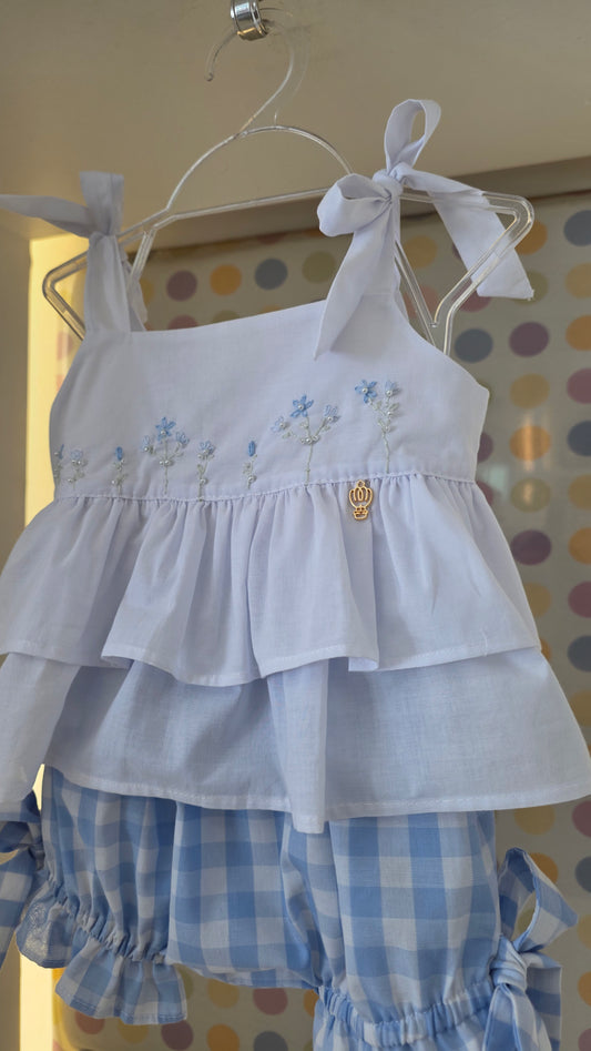 Conjunto Bebê Menina Short Xadrez Azul Buá