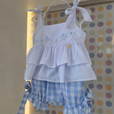 Conjunto Bebê Menina Short Xadrez Azul Buá