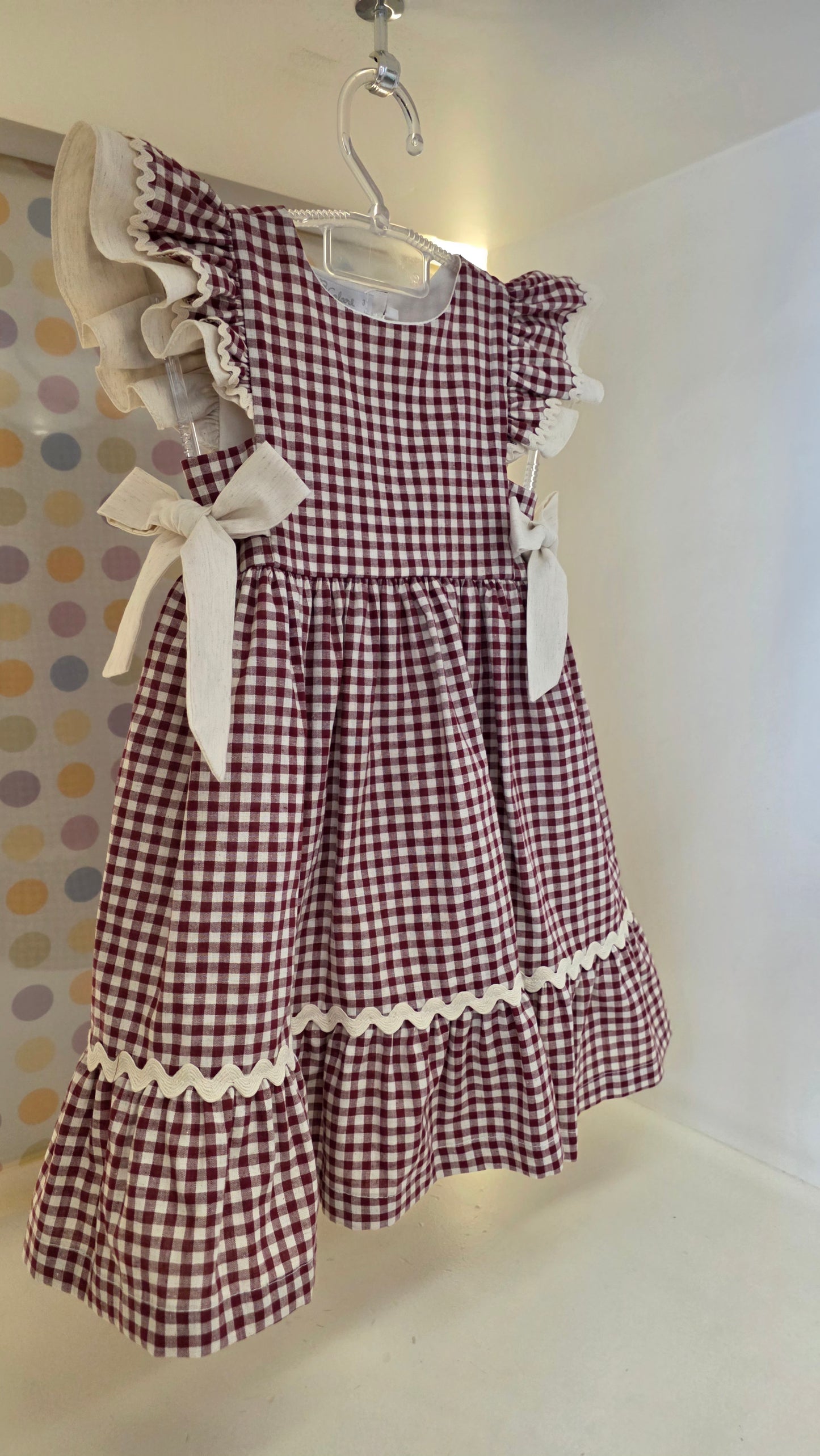 Vestido Infantil Xadrez Vinho Buá