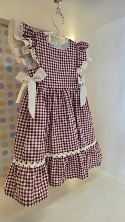 Vestido Infantil Xadrez Vinho Buá