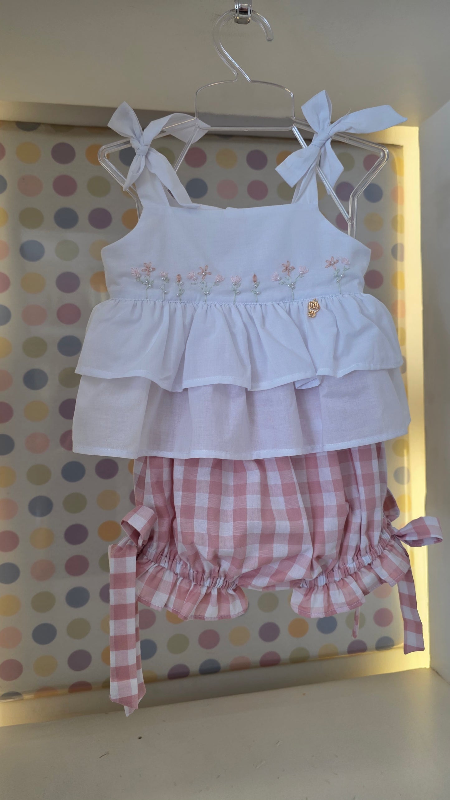 Conjunto Bebê Menina Short Xadrez Rosa Buá