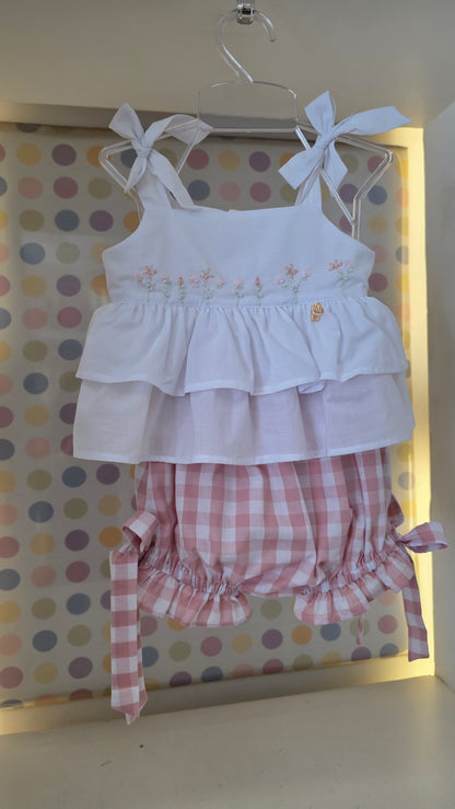 Conjunto Bebê Menina Short Xadrez Rosa Buá